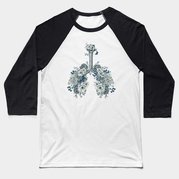 Roses and flowers growing on the lungs, important to breathe, blue, navy, lungs cancer, respiratory therapist Baseball T-Shirt by Collagedream